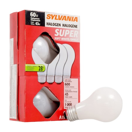 Sylvania 43 W A19 A-Line Halogen Bulb 600 lm Soft White , 4PK 50005